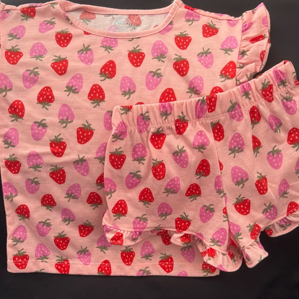 Strawberry Print Kids Pajama Set - Pink